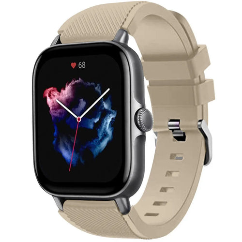 Twill Silicone Strap, beige, on a watch, 3/4 front view