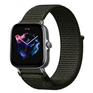 Nylon Strap, dark green, on a watch, 3/4 front view