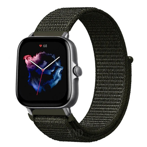 Nylon Strap, dark green, on a watch, 3/4 front view
