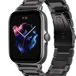 Titanium Strap, black, on a watch, 3/4 front view