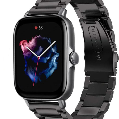 Titanium Strap, black, on a watch, 3/4 front view