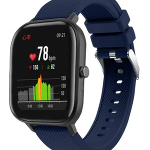 Twill Silicone Strap, dark blue, on a watch, 3/4 front view