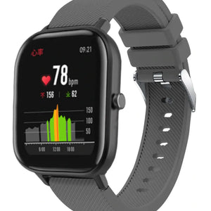 Twill Silicone Strap, grey, on a watch, 3/4 front view