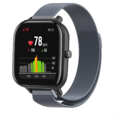 Milanese Strap, space grey, on a watch, 3/4 front view