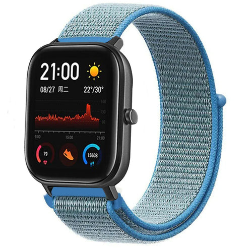 Nylon Strap, blue, on a watch, 3/4 front view