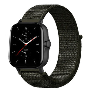 Nylon Strap, dark green, on a watch, 3/4 front view