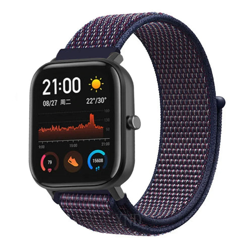 Nylon Strap, indigo blue, on a watch, 3/4 front view