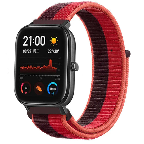 Nylon Strap, cherry magenta, on a watch, 3/4 front view