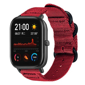 Nylon Buckle Strap, red, on a watch, 3/4 front view