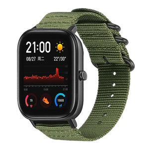 Nylon Buckle Strap, green, on a watch, 3/4 front view