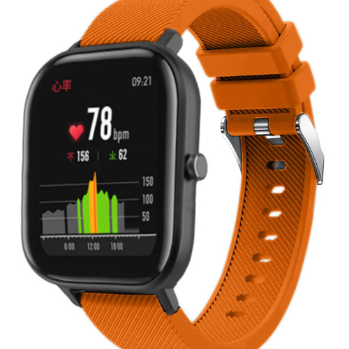 Twill Silicone Strap, orange, on a watch, 3/4 front view