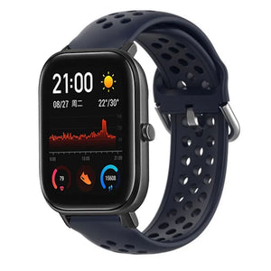 Breathable Silicone Strap, dark blue, on a watch, 3/4 front view