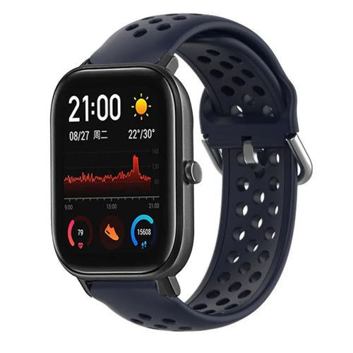 Breathable Silicone Strap, dark blue, on a watch, 3/4 front view