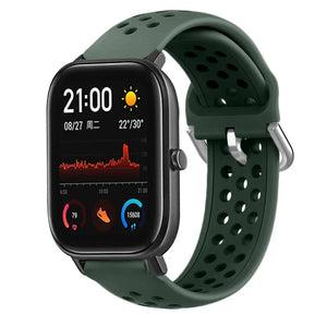 Breathable Silicone Strap, army green, on a watch, 3/4 front view