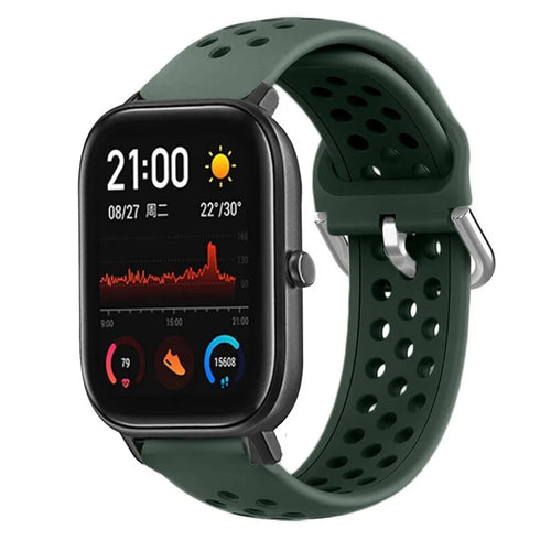 Breathable Silicone Strap, army green, on a watch, 3/4 front view