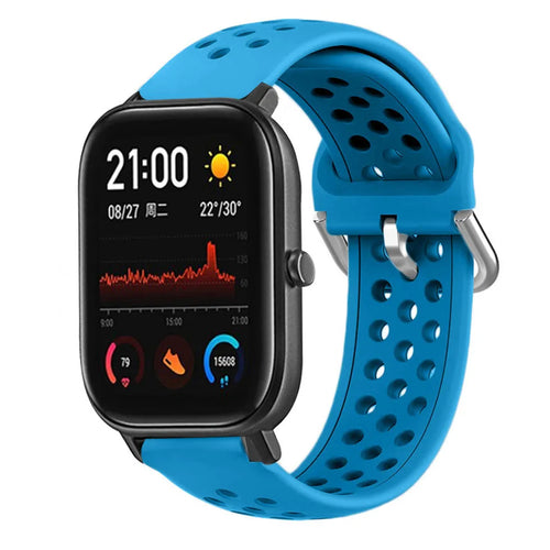 Breathable Silicone Strap, light blue, on a watch, 3/4 front view