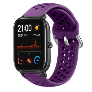 Breathable Silicone Strap, purple, on a watch, 3/4 front view