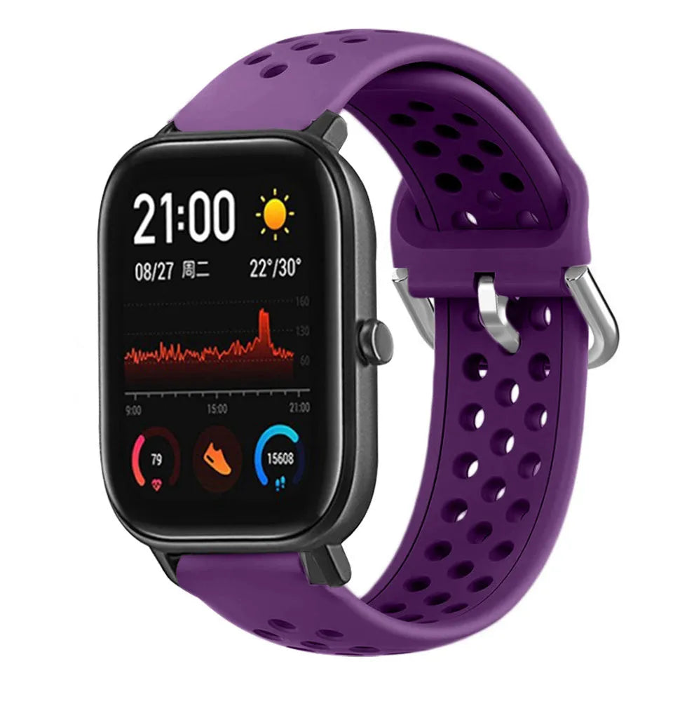 Breathable Silicone Strap, purple, on a watch, 3/4 front view