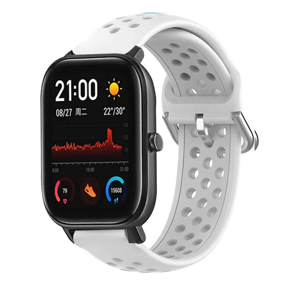Breathable Silicone Strap, white, on a watch, 3/4 front view