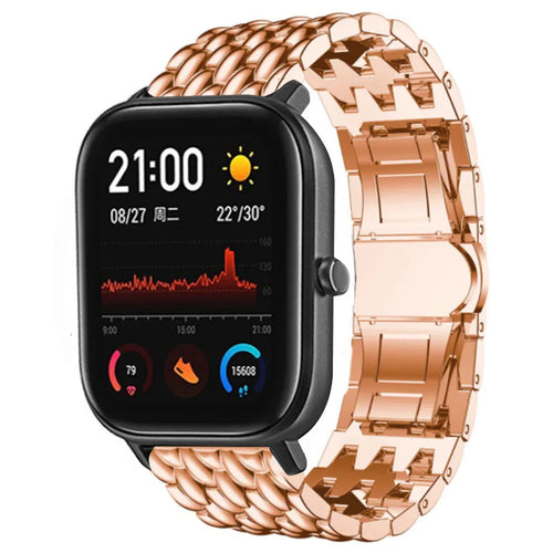 Steel Dragon Strap, rose gold, on a watch, 3/4 front view