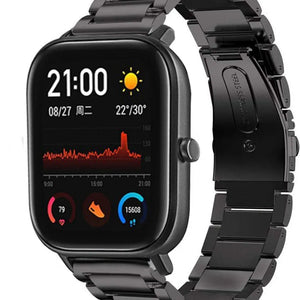 Titanium Strap, black, on a watch, 3/4 front view