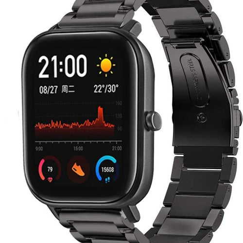 Titanium Strap, black, on a watch, 3/4 front view
