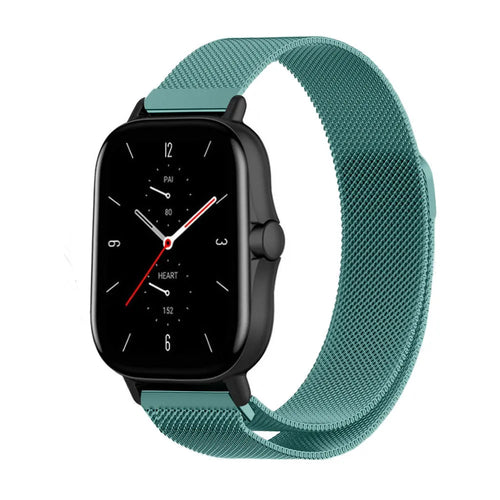 Milanese Strap, green, on a watch, 3/4 front view