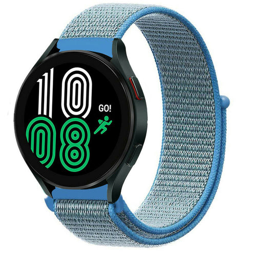 Nylon Strap, blue, on a watch, 3/4 front view