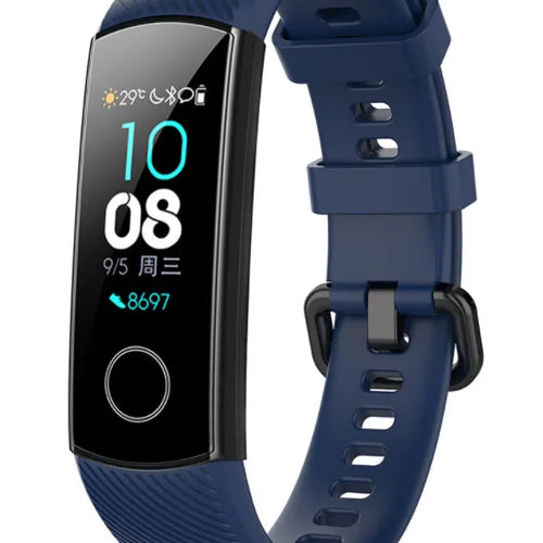 Silicone Strap, dark blue, on a watch, 3/4 front view