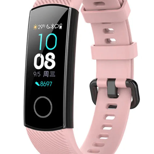 Silicone Strap, pink, on a watch, 3/4 front view