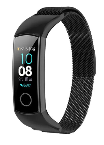 Milanese Strap, black, on a watch, 3/4 front view