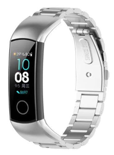Steel Strap, silver, on a watch, 3/4 front view