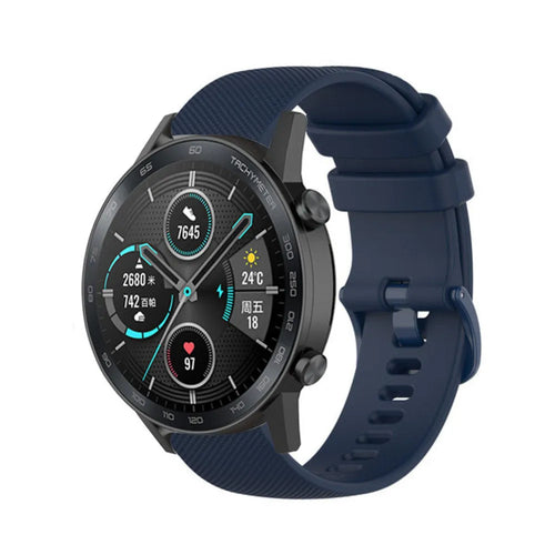 Premium Silicone Strap, dark blue, on a watch, 3/4 front view
