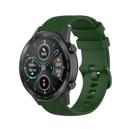 Premium Silicone Strap, army green, on a watch, 3/4 front view