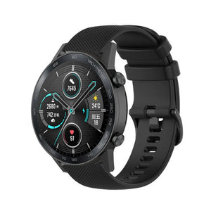 Premium Silicone Strap, black, on a watch, 3/4 front view