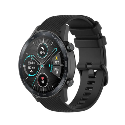 Premium Silicone Strap, black, on a watch, 3/4 front view