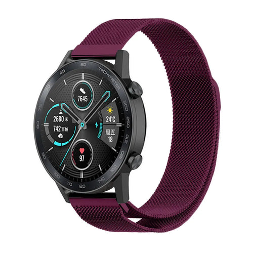 Milanese Strap, purple, on a watch, 3/4 front view