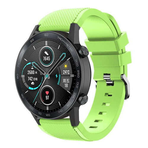 Twill Silicone Strap, light green, on a watch, 3/4 front view