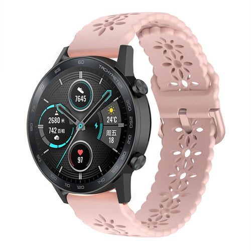 Patterned Silicone Strap, pink, on a watch, 3/4 front view
