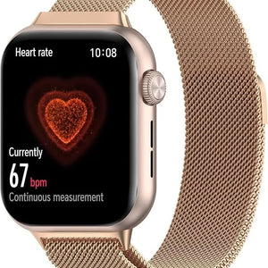 Milanese Strap, rose gold, on a watch, 3/4 front view