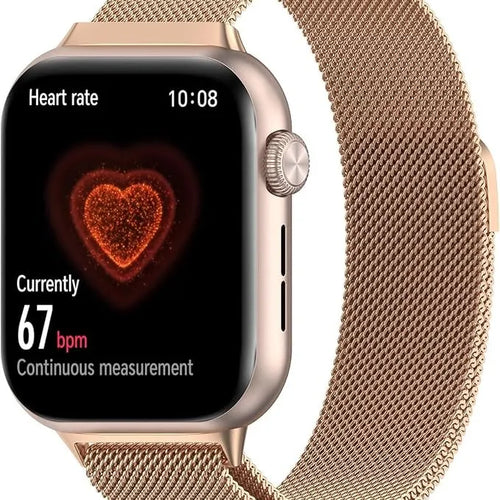 Milanese Strap, rose gold, on a watch, 3/4 front view