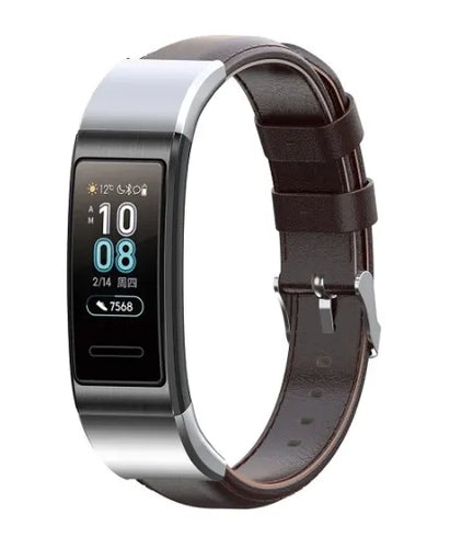 Leather Strap, dark brown, on a watch, 3/4 front view