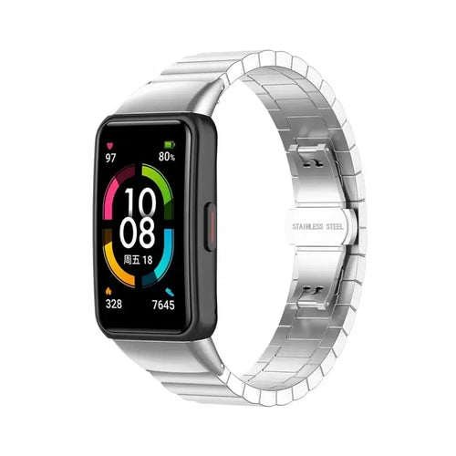 Premium Metal Strap, silver, on a watch, 3/4 front view