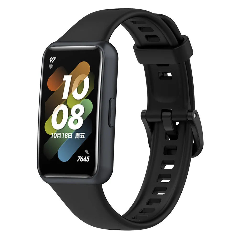 Silicone Strap, black, on a watch, 3/4 front view