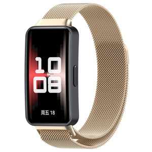 Milanese Strap, champagne, on a watch, 3/4 front view