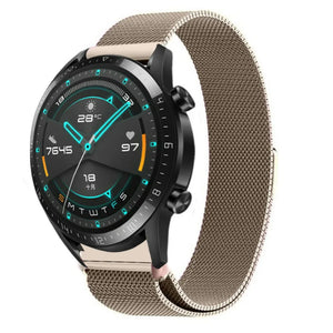 Milanese Strap, champagne, on a watch, 3/4 front view
