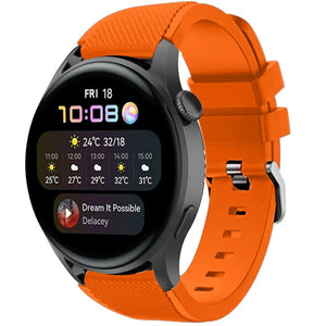 Twill Silicone Strap, orange, on a watch, 3/4 front view