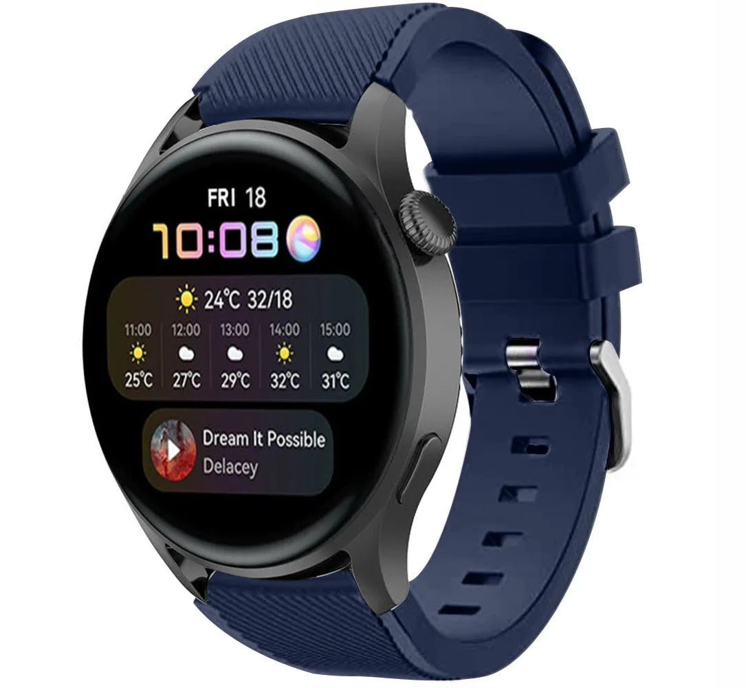 Twill Silicone Strap, dark blue, on a watch, 3/4 front view