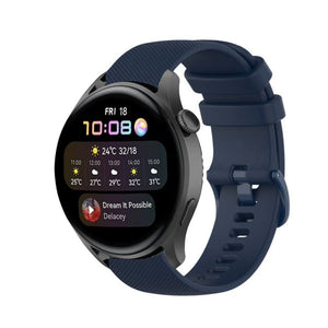 Premium Silicone Strap, dark blue, on a watch, 3/4 front view