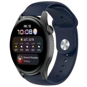 Silicone Sport Strap, dark blue, on a watch, 3/4 front view